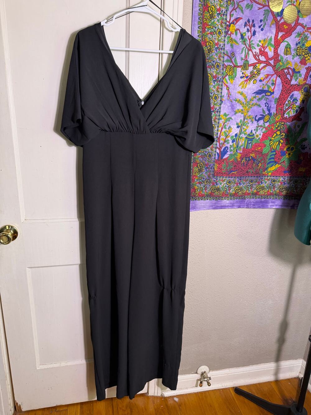 MAP Black Wide Leg Jumpsuit US 10 Deep V Neck Flutter Sleeve Formal Romper